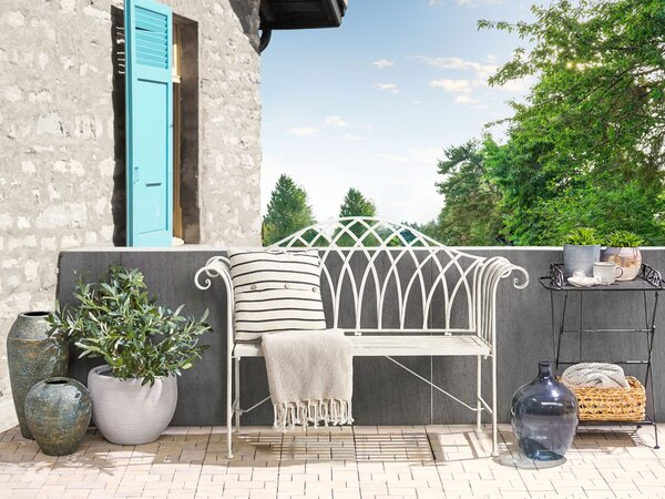 Záhradná lavička biela kov železo 130 cm pre 2 osoby vintage štýl terasa balkón