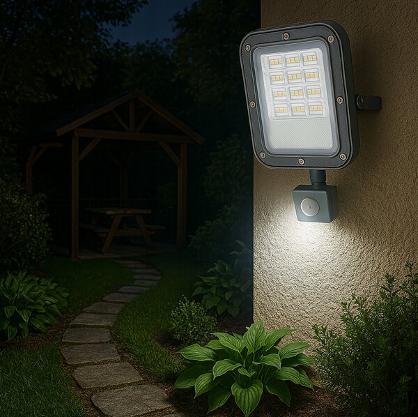 BERGE LED reflektor ODYN s pohybovým senzorom 30W - 2700lm - 4000K - IP66