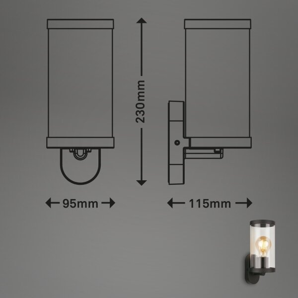 Briloner 3600-015 - Vonkajšie nástenné svietidlo KAIRO 1xE27/12W/230V IP44 čierna