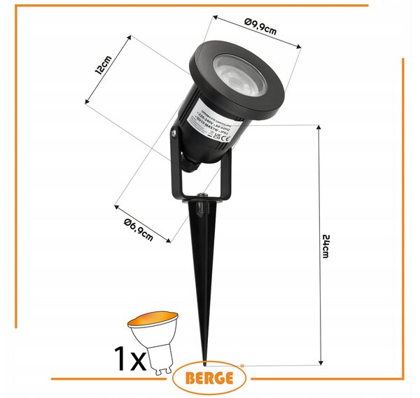 BERGE LED záhradná lampa - vstavaný reflektor GU10 - IP65 - čierna