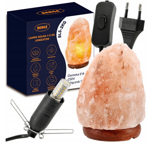 BERGE Soľná lampa 1-2kg - Ionizátor / nočná lampa