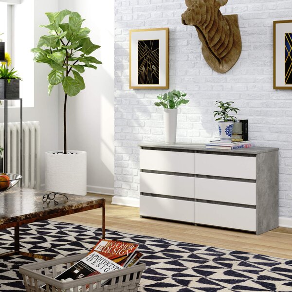 Ak furniture Komoda CL 100 cm 6 zásuviek betón/biela