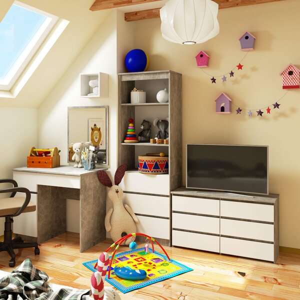 Ak furniture Komoda CL 100 cm 6 zásuviek betón/biela