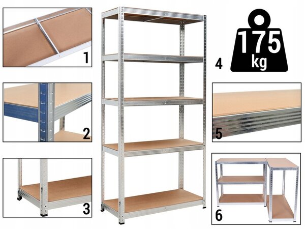 JAKS Skladový policový regál 875 kg RM01 Štandardné skladové regály-výška: 180 cm, Štandardné skladové regály-šírka: 90 cm, Štandardné skladové regály-hĺbka: 40 cm