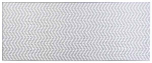 Koberec biely a sivý polyester 80 x 200 cm obdĺžnikový behúň so vzorom chevron
