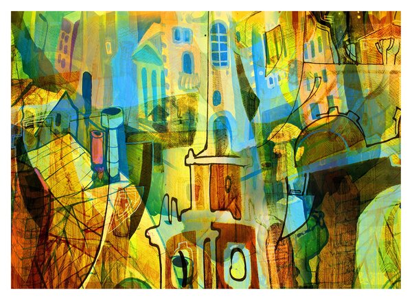 Obraz - Architektúra, kubistická abstrakcia (70x50 cm)