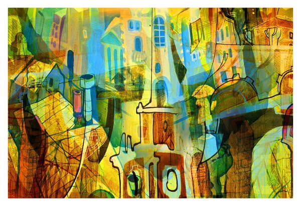 Obraz - Architektúra, kubistická abstrakcia (90x60 cm)