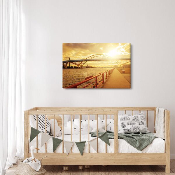 Obraz mosta pri západe slnka (90x60 cm)