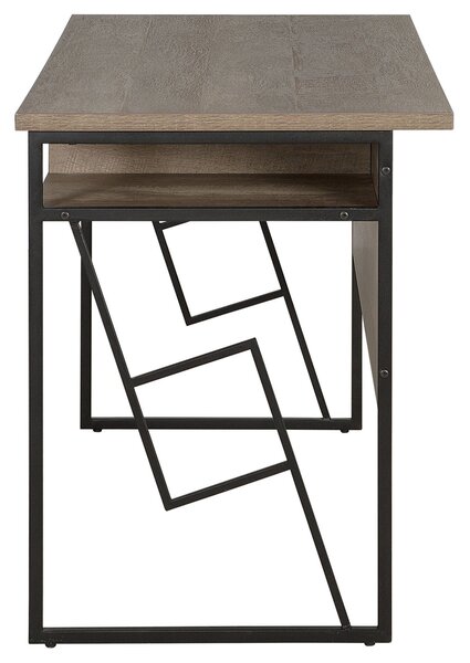 Písací stôl tmavé drevo čierny kovový rám 120 x 60 cm s policami industriálny štýl minimalistický