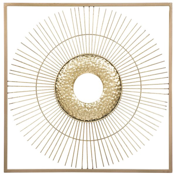 Nástenná dekorácia zlatá kov 50 x 50 cm štvorcový tvar motív slnka metalická povrchová úprava moderný glamour art deco štýl doplnky