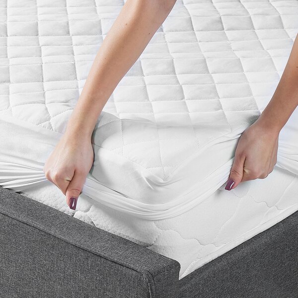 Poťah na matrac biely bavlna Japara polyester 90 x 200 cm prešívaná podložka lemované okraje spálňa