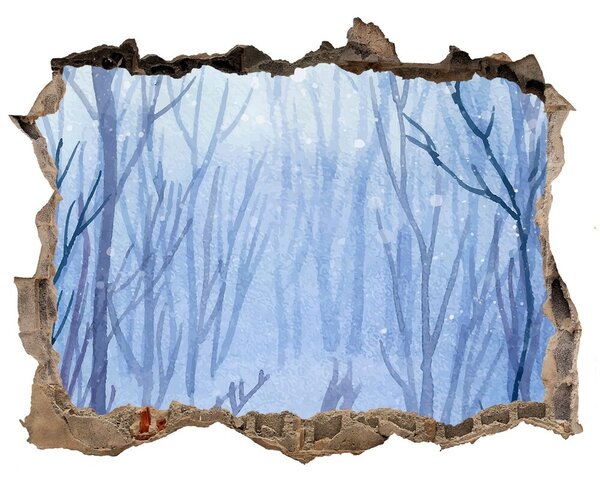 Díra 3D ve zdi nálepka Tehla forest v zime nd-k-122794428