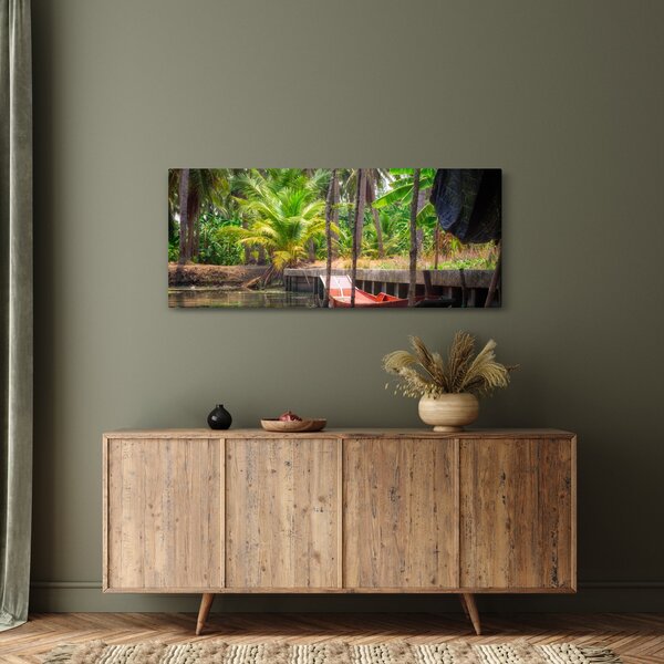 Obraz - Drevená loď na kanáli, Thajsko (120x50 cm)