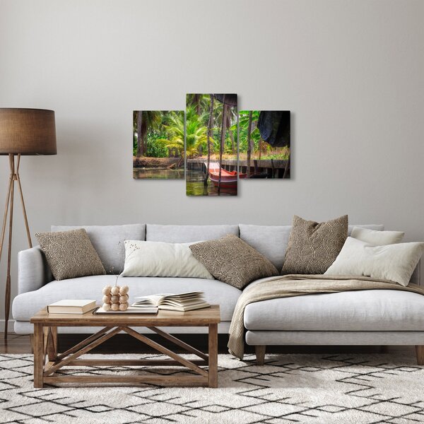 Obraz - Drevená loď na kanáli, Thajsko (90x60 cm)