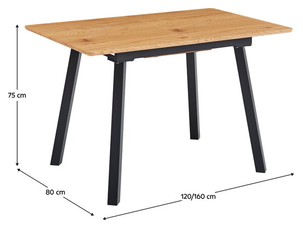 Kondela Jedálenský rozkladací stôl, 120-160x80 cm, dub/čierna, DIRAN