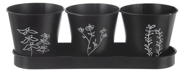 Kvetináč bylinky BLACK pr. 11 cm 3 ks+podtácka
