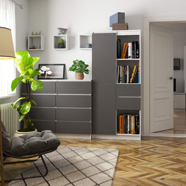 Ak furniture Knižnica R 80 cm CLP R15 biela/grafit