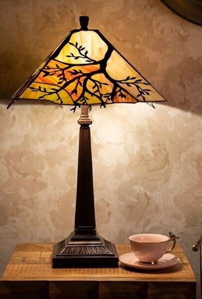 Hranatá stolná lampa Tiffany s vetvami stromu Tree - Ø 36*57 cm E27/max 2*60W - Clayre & Eef
