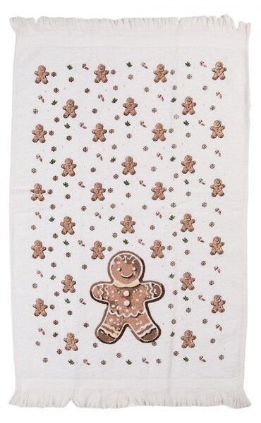 Biely froté kuchynský uterák s perníčkom Gingerbread Magic - 40*66 cm - Clayre & Eef