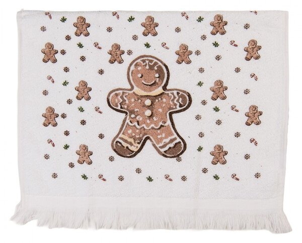 Biely froté kuchynský uterák s perníčkom Gingerbread Magic - 40*66 cm - Clayre & Eef