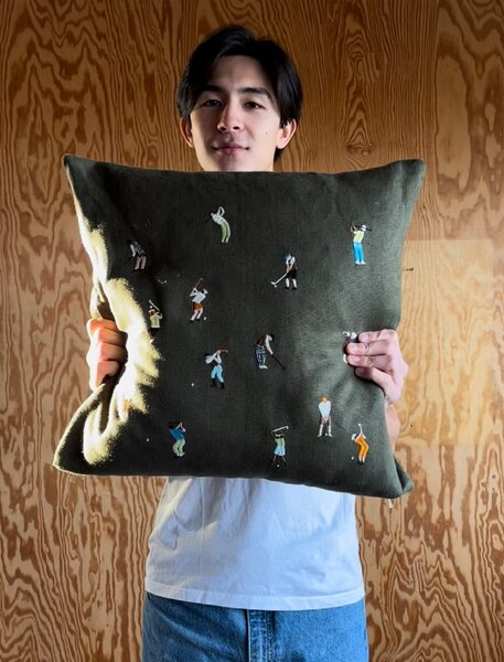 Ľanový poťah na vankúš Golfers Embroidered 48 × 48 cm