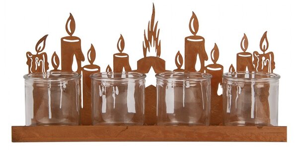 Rustikálny hrdzavý svietnik so sviečkami Candle Rust - 36*9*18 cm - Clayre & Eef