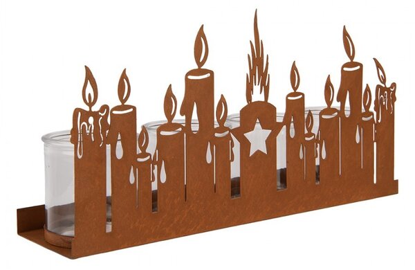 Rustikálny hrdzavý svietnik so sviečkami Candle Rust - 36*9*18 cm - Clayre & Eef