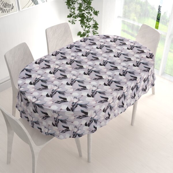 Biante Dekoračný oválny obrus PML-034 Biele tulipány na sivom 100x140 cm