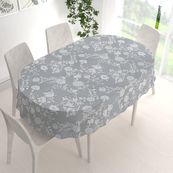 Biante Dekoračný oválny obrus PM-046 Zámocké kvety na svetlo sivom 100x140 cm