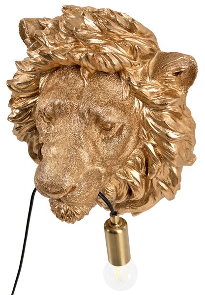 Nástenná lampa zlatá polyresín zvierací motív tvar leva moderný glamour štýl nočná lampa obývacia izba spálňa