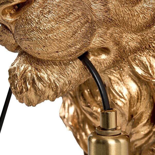 Nástenná lampa zlatá polyresín zvierací motív tvar leva moderný glamour štýl nočná lampa obývacia izba spálňa