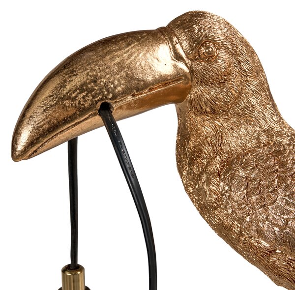 Stolná lampa zlatá polyresín zvierací motív tvar tukana moderný glamour štýl nočná lampa obývacia izba spálňa