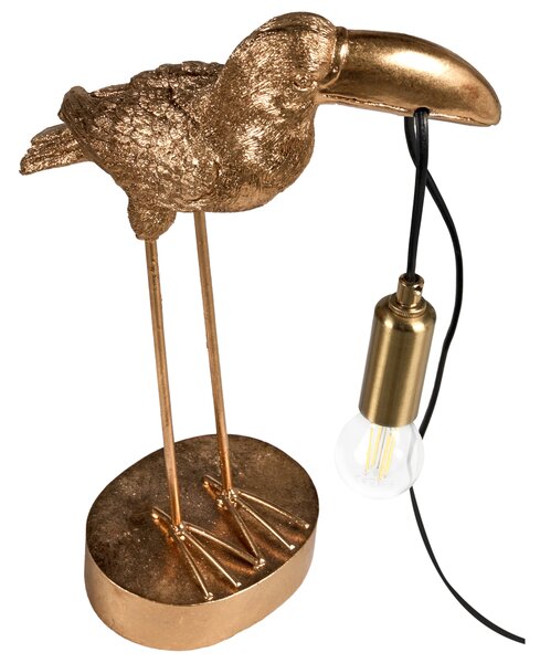 Stolná lampa zlatá polyresín zvierací motív tvar tukana moderný glamour štýl nočná lampa obývacia izba spálňa