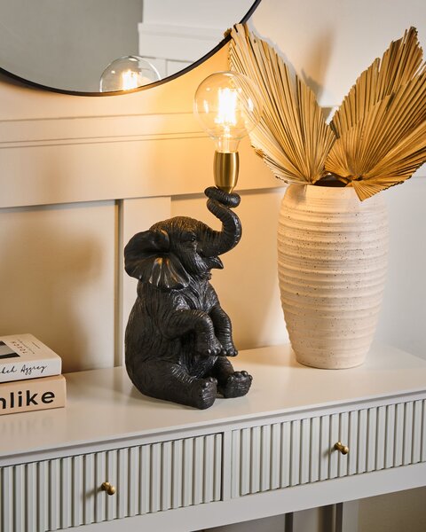 Stolná lampa čierna polyresín zvierací motív tvar slona moderný glamour štýl nočná lampa obývacia izba spálňa