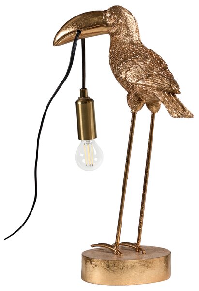Stolná lampa zlatá polyresín zvierací motív tvar tukana moderný glamour štýl nočná lampa obývacia izba spálňa