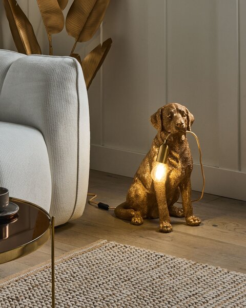 Stolná lampa zlatá polyresín zvierací motív tvar psa moderný glamour štýl nočná lampa obývacia izba spálňa