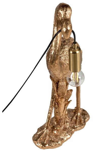 Stolná lampa zlatá polyresín zvierací motív tvar plameniaka moderný glamour štýl nočná lampa obývacia izba spálňa