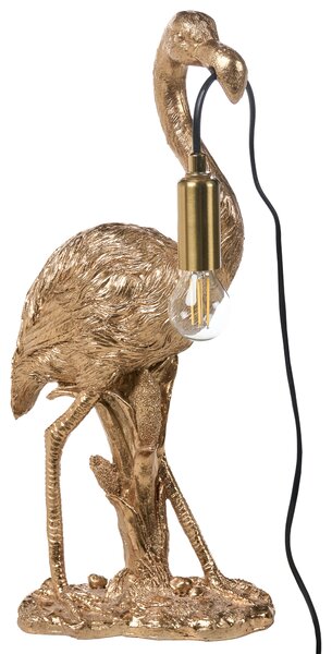 Stolná lampa zlatá polyresín zvierací motív tvar plameniaka moderný glamour štýl nočná lampa obývacia izba spálňa