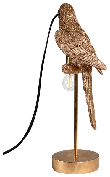 Stolná lampa zlatá polyresín zvierací motív tvar papagája moderný glamour štýl nočná lampa obývacia izba spálňa