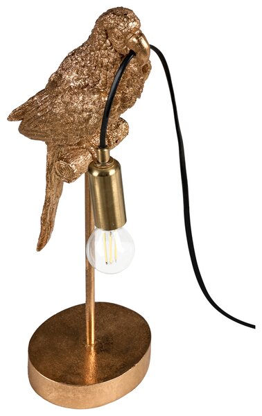 Stolná lampa zlatá polyresín zvierací motív tvar papagája moderný glamour štýl nočná lampa obývacia izba spálňa