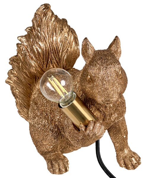 Stolná lampa zlatá polyresín zvierací motív tvar veveričky moderný glamour štýl nočná lampa obývacia izba spálňa