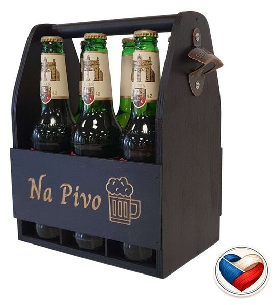 Drevený stojan na pivo s otváračom 23,5 × 30 × 15,5 cm