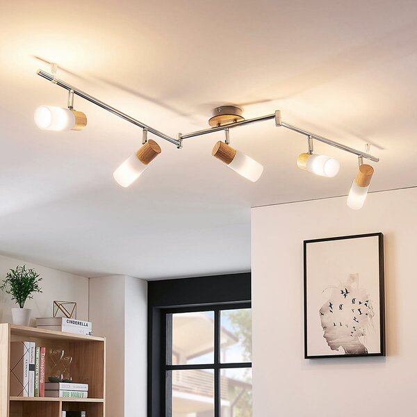 Stropné Lampa Lindby, Christoph, stmievateľné, Metalická, Spálňa, Drevo, Rustikálny