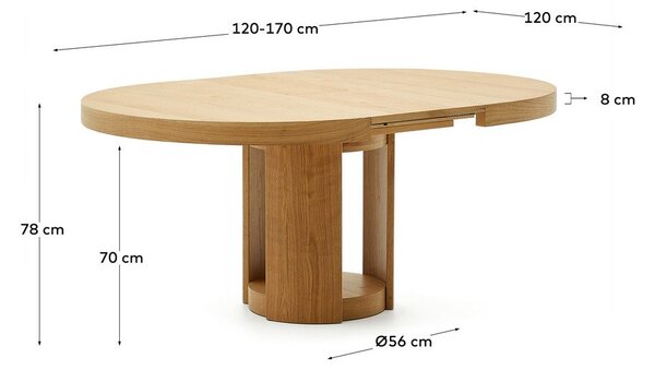 Okrúhly rozkladací jedálenský stôl s prídavnou doskou v dekore duba ø 120 cm Artis – Kave Home