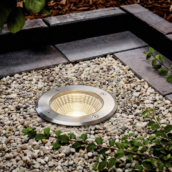 Arcchio LED bodové svietidlo na zapustenie do podlahy Thentos, Ø 12 cm, 60°,, Hliník / sivá / zinok, Nehrdzavejúca oceľ, Zapustené podlahové svetlo