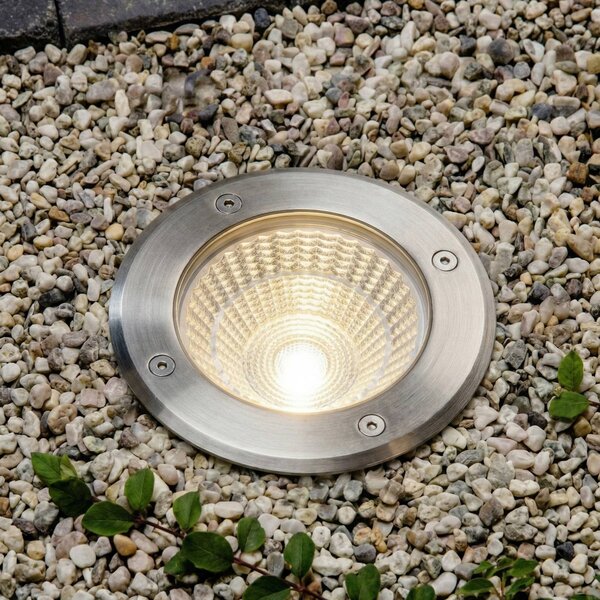 Arcchio LED bodové svietidlo na zapustenie do podlahy Thentos, Ø 12 cm, 60°,, Hliník / sivá / zinok, Nehrdzavejúca oceľ, Zapustené podlahové svetlo