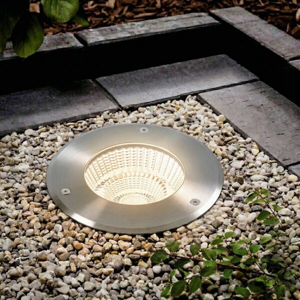 Arcchio LED bodové svietidlo na zapustenie do podlahy Thentos, Ø 18 cm, 60°,, Hliník / sivá / zinok, Nehrdzavejúca oceľ, Zapustené podlahové svetlo