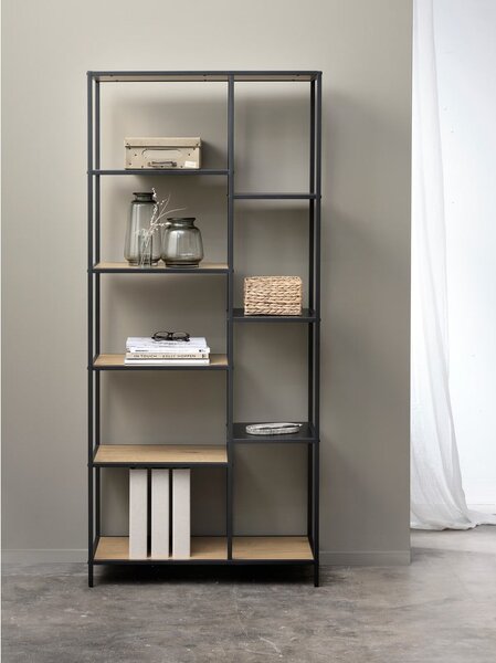 Čierna/v prírodnej farbe knižnica v dekore duba 80x180x35 cm Altino – Unique Furniture