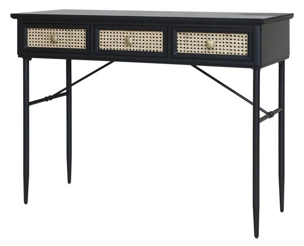 Čierny antik drevený písací stôl s kovovými nohami - 110*42*80 cm - Chic Antique