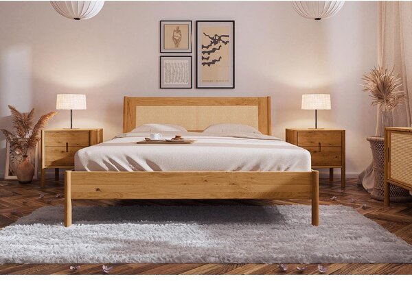 Dvojlôžková posteľ z dubového dreva s ratanovým čelom 160x200 cm Pola - The Beds